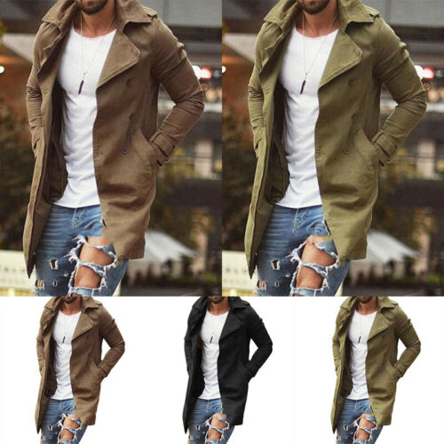 Men Trench Outwear Top Overcoat Coat Jacket Winter Lapel Solid Long Sleeve Coat&