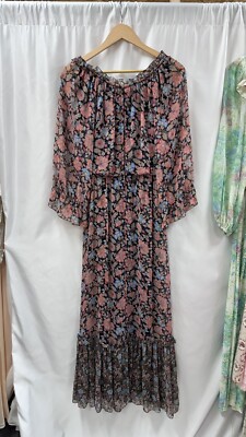 Vintage 1970s Chiffon Maxi Dress Floral | eBay