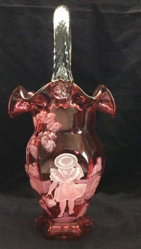 FENTON MARY GREGORY COLLECTION CRANBERRY GLASS - TALL BASKET