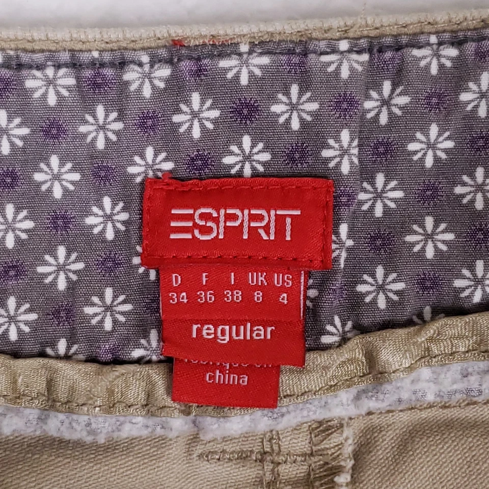 Брюки хаки Esprit размер 4 бежевые обычный крой эластичные повседневные классические софткор богемное - Изображение 3 из 4