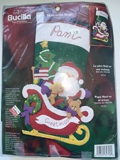 Bucilla Christmas Santas Sleigh Stocking toys Kit Felt Sequins Personalize