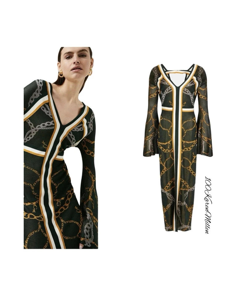 Новый Karen Millen M Slinky вязаный макси платье цепочка печать обтяжку макси платье - Изображение 2 из 4