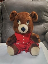 Plush R. Dakin Teddy Bear with Big Eyes in Red Outfit - 1976 - 14 inch Tall