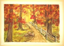 Original Painting Watercolour Autumn Forest Landscape in A5 Size Unique Signed
