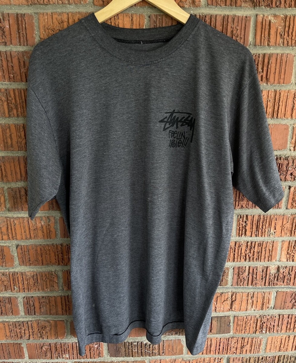 Vintage STUSSY Lion Tag Men's Sz XL T-shirt FEELIN IRIE Dark Grey