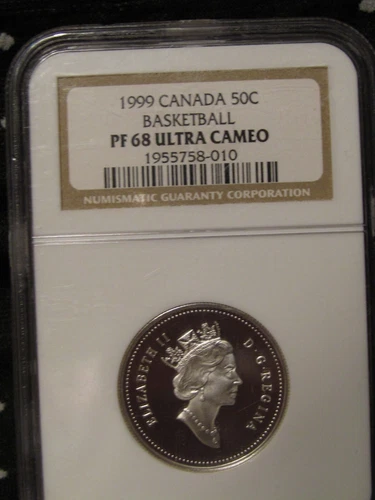 1999 CANADA SILVER 50 CENTS   COMMEMORATIVE..."BASKETBALL"...NGC PF68 UC
