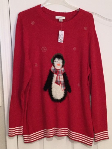 CJ BANKS Red Penguin Christmas Sweater 