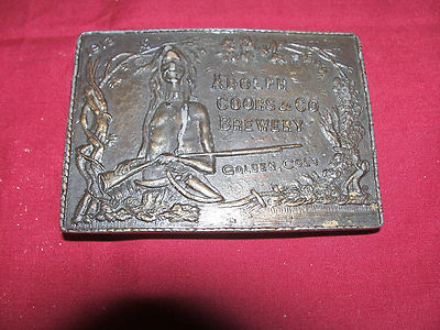 1913 Adolph Coors Beer Brewery Indian Brass Belt Buckle Mens  display picture 2