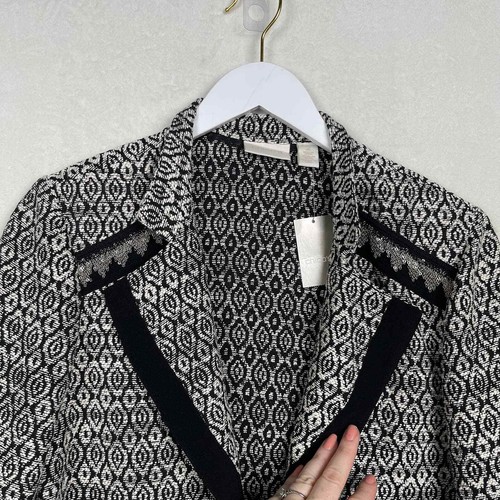 NWT Chico's 2 Black and White Diamond Jacquard Moto Jacket w/ Pockets Size Large - Picture 5 of 14
