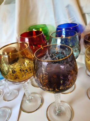 Farb Glas,  Konvolut, Wein/Sekt/Likör, Vintage, Made In Italy, Fait a la main,