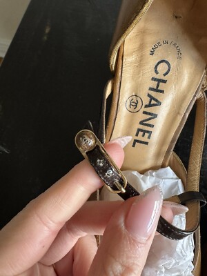 Vintage Chanel Heels Beige & Brown 38 1/2 | eBay