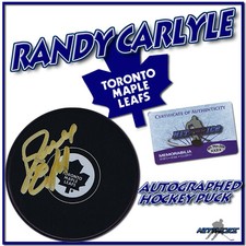 RANDY CARLYLE Signed TORONTO MAPLE LEAFS Hockey Puck w/COA