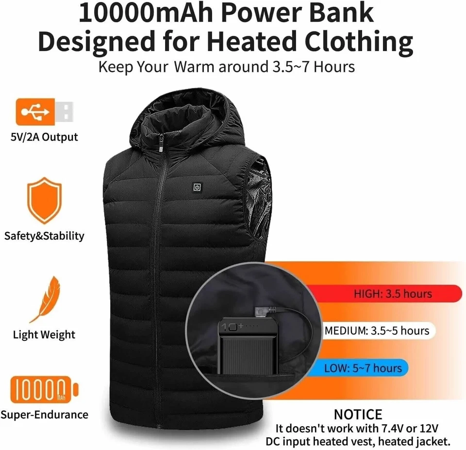 POWER BANK FOR ELECTRIC HEATED VEST JACKET BODY WARMER USB 5V 2A BATTERY PACK UK - Image 3 of 4