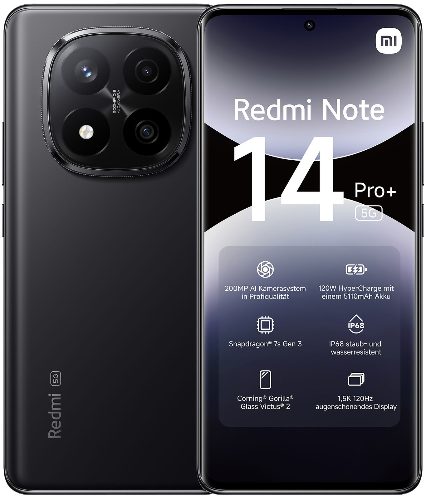 Xiaomi Redmi Note 14 Pro+ 5G Dual-SIM 256 GB schwarz Smartphone Handy Mobile WOW