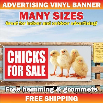 CHICKS FOR SALE Advertising Banner Vinyl Mesh Sign Sold Farm Eggs Baby Chickens