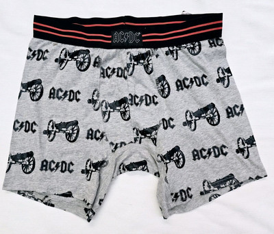 NEW Men's AC/DC Logo Cannon Foil Print Boxer Briefs-Grey - Small