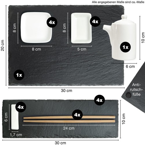 Sushi Set 22-Tlg. Sushigeschirr Set Service Schiefer Bambus Porzellan 4 Personen - Bild 2 von 7