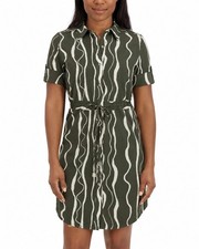 Halston Womens Green Wavy Stripe Shirt Dress Size Large