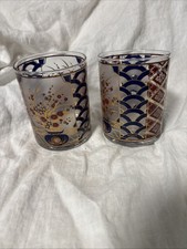 CULVER IMARI DOUBLE OLD FASHIONED GLASSES MID CENTURY MODERN BARWARE 2 Very Nice