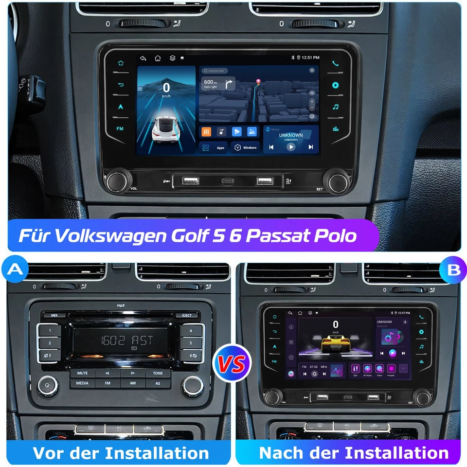 Android 14 6+128G Autoradio Carplay GPS 8-Core Für VW GOLF 5 Touran Caddy Tiguan - Bild 4 von 4