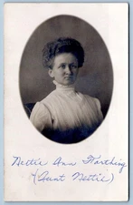 1907-10's RPPC NETTIE ANN FARTHING PRETTY LADY FANCY BLOUSE REAL PHOTO POSTCARD