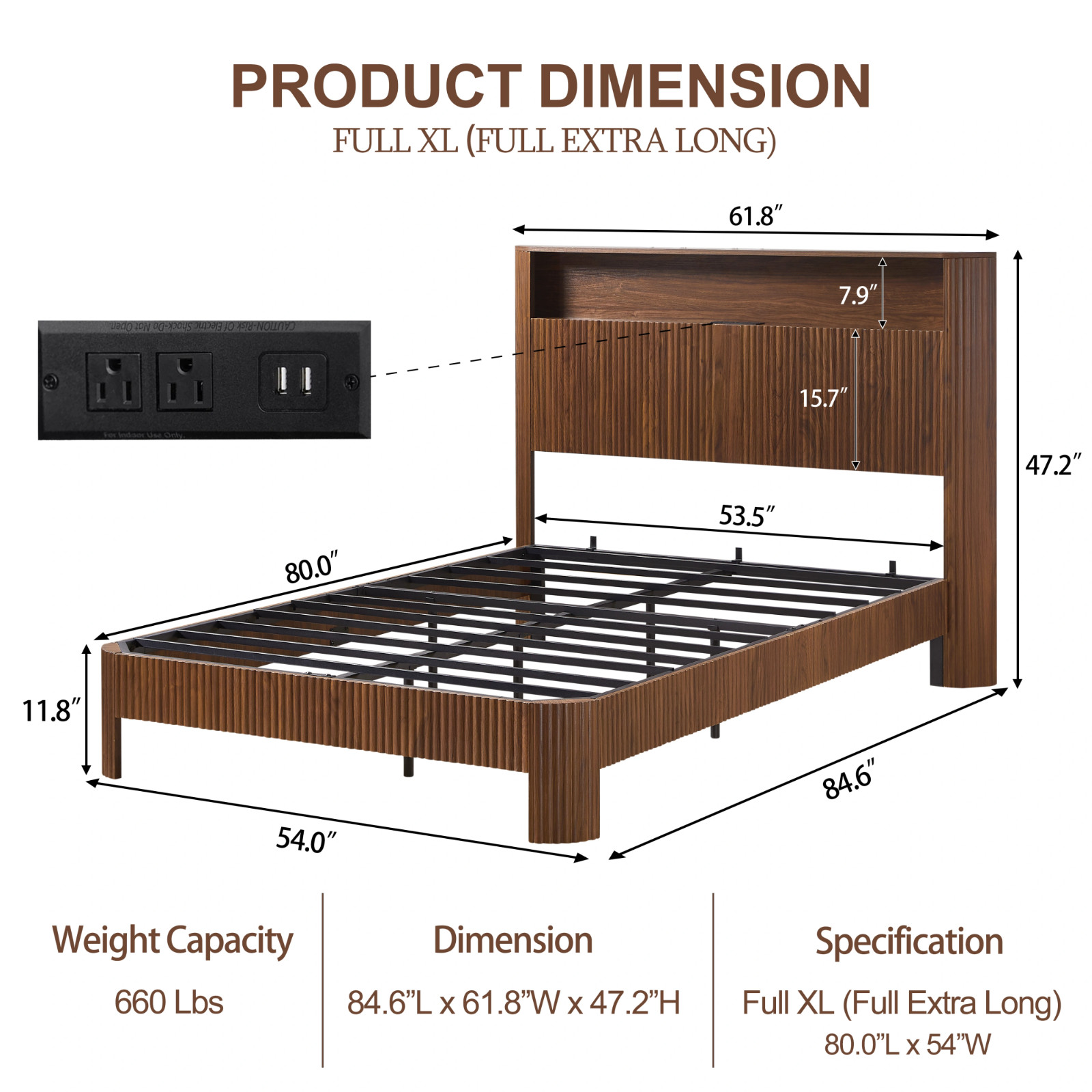 With Storage Headboard Built-in Charging Station