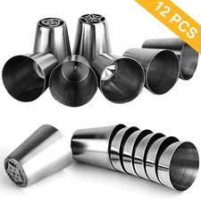 47 Pcs Russian Piping Tips Set, 12 Flower Frosting Nozzles Icing Tips for Cake D