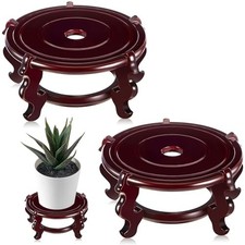 Wooden Plant Stand 6In Chinese Oriental Redwood Vase Display Decor 2 Pcs