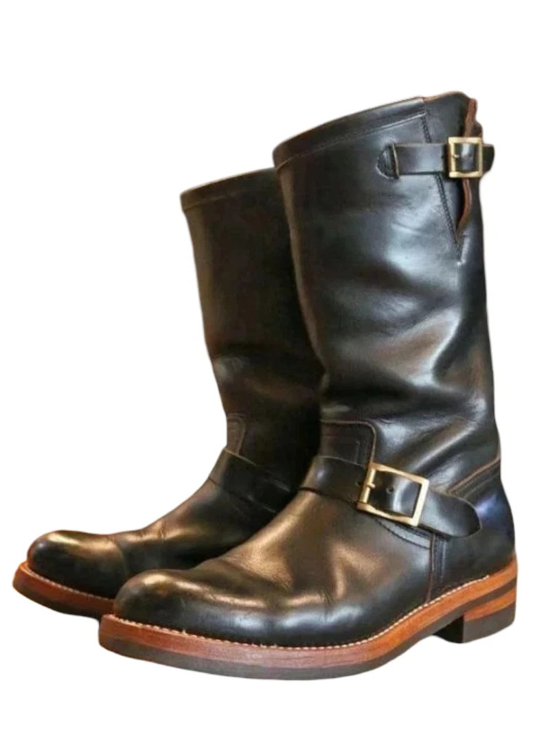 Omnify Black Biker Boot - Handcrafted Full Grain Leather Buckle Moto Boot