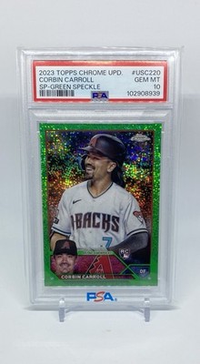 2023 Topps Chrome Update CORBIN CARROLL SP Variation Green Speckle /99 RC PSA 10
