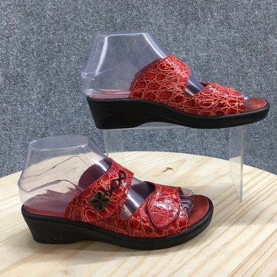 Helle Heels Womens 36 Red Leather Slide Sandals Comfort Wedge Open Toe Casual