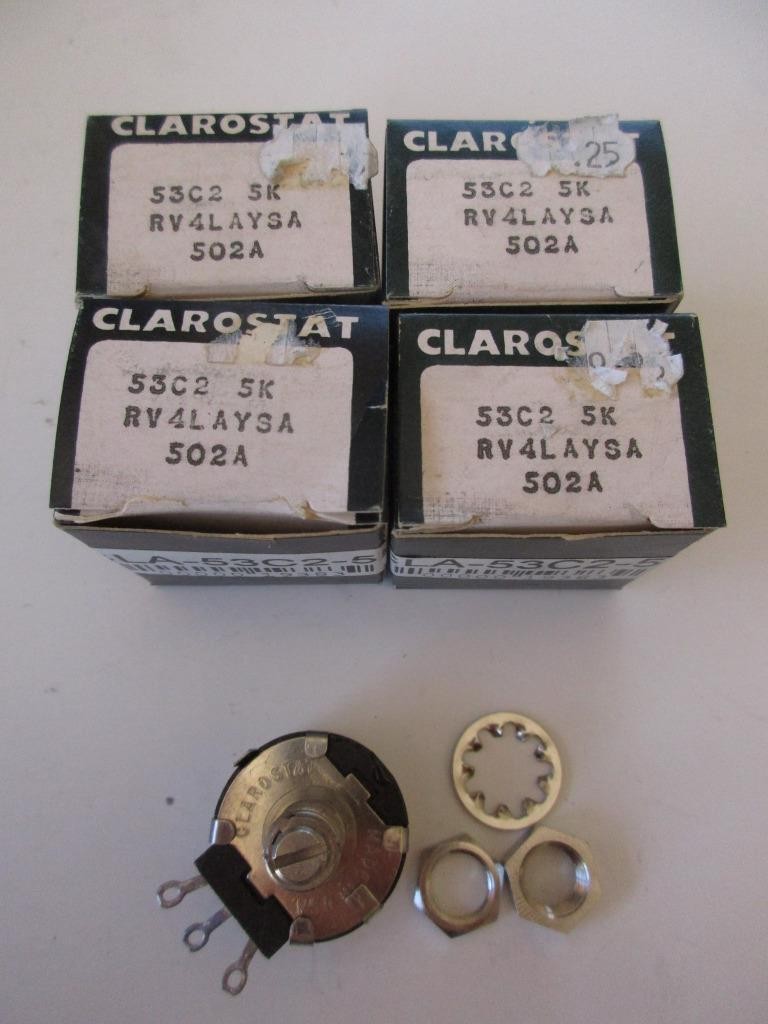 4 Lot 53C2-5K 5000 Ohm CLAROSTAT Linear Potentiometer 2 W 5/8" Slotted Shaft NOS