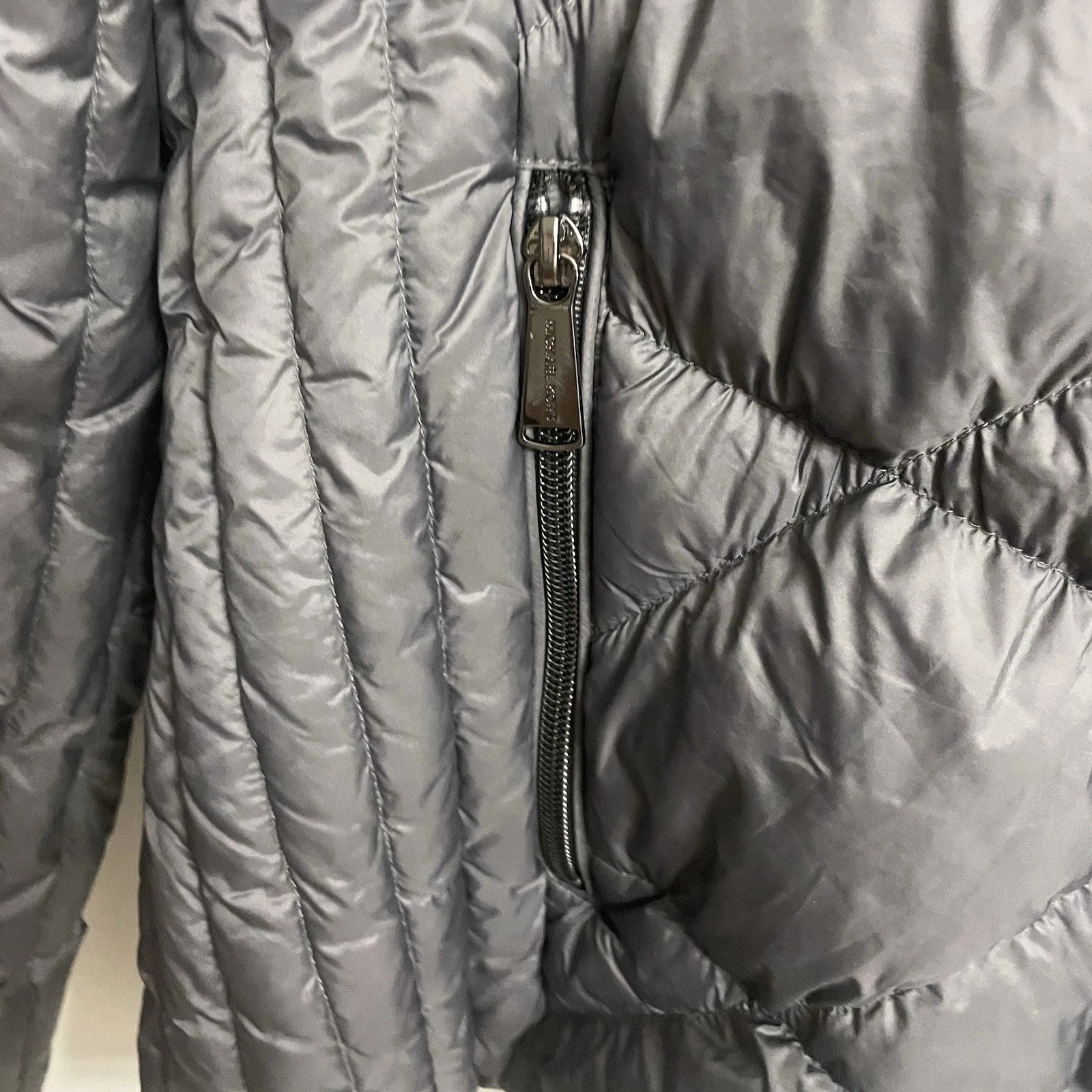 Piumino Michael Kors donna grigio puffer premium taglia large cappuccio zip intera