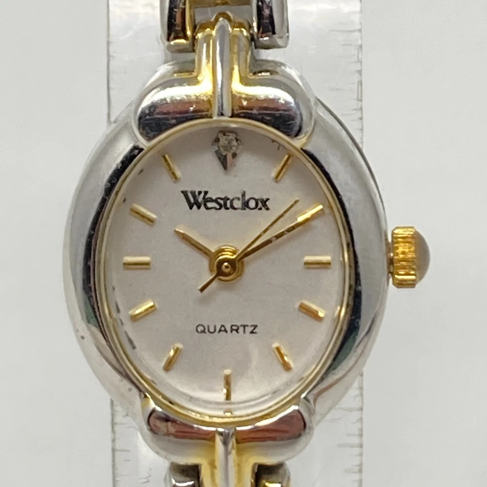 Reloj Westclox Mujer 18mm Plata Oro Dos Tonos Ovalado Banda Elástica Batería Nueva 6" Foto 2 de 4