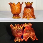 Set Fenton 2-Way Tulip Votive Candle Holders Orange Amberina UV Reactive Cadmium