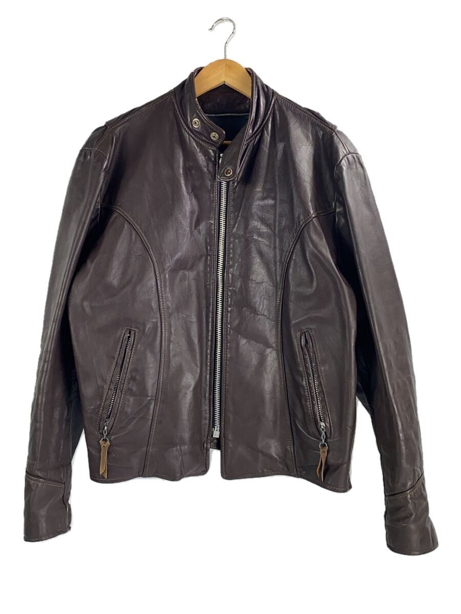 Genuine Leather/Single Rider Jacket/44/Leather/Brw/Plain 3476