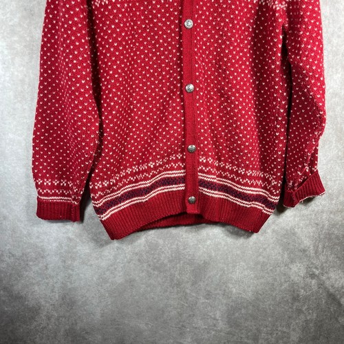 L.L. Bean Cardigan Sweater Mens XL Red Fair Isle Knit Button Front Heavy Holiday - Picture 3 of 8