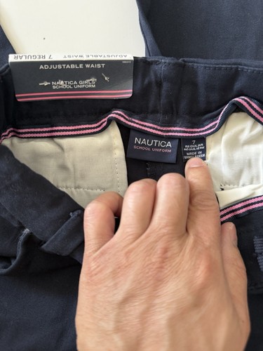 Nautica Girls School Uniform Pants Slim Blue Adjustable Waist Size 7 23x23 NWT - Picture 11 of 13