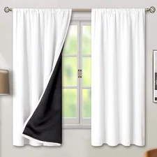 White Blackout Curtains for Bedroom 63 Inch Long - Thermal Insulated Black Ou...