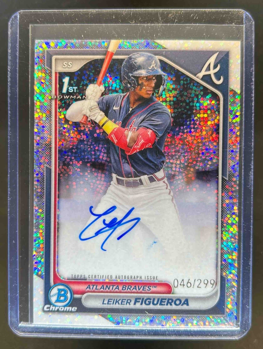 2024 Bowman Chrome Leiker Figueroa Auto Speckle Refractor 1st Prospect #46/299