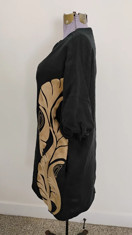 Mini Vestido Para Mujer BANANA REPUBLIC Botanica Bordado Negro Lino Tropical Foto 3 de 4