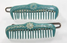 Vintage plastic barrettes blue miniature combs hair clip child's childrens 1950s
