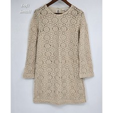 LOFT Cream Crochet Lace Shift Dress Boho Classic Neutral Small NWT