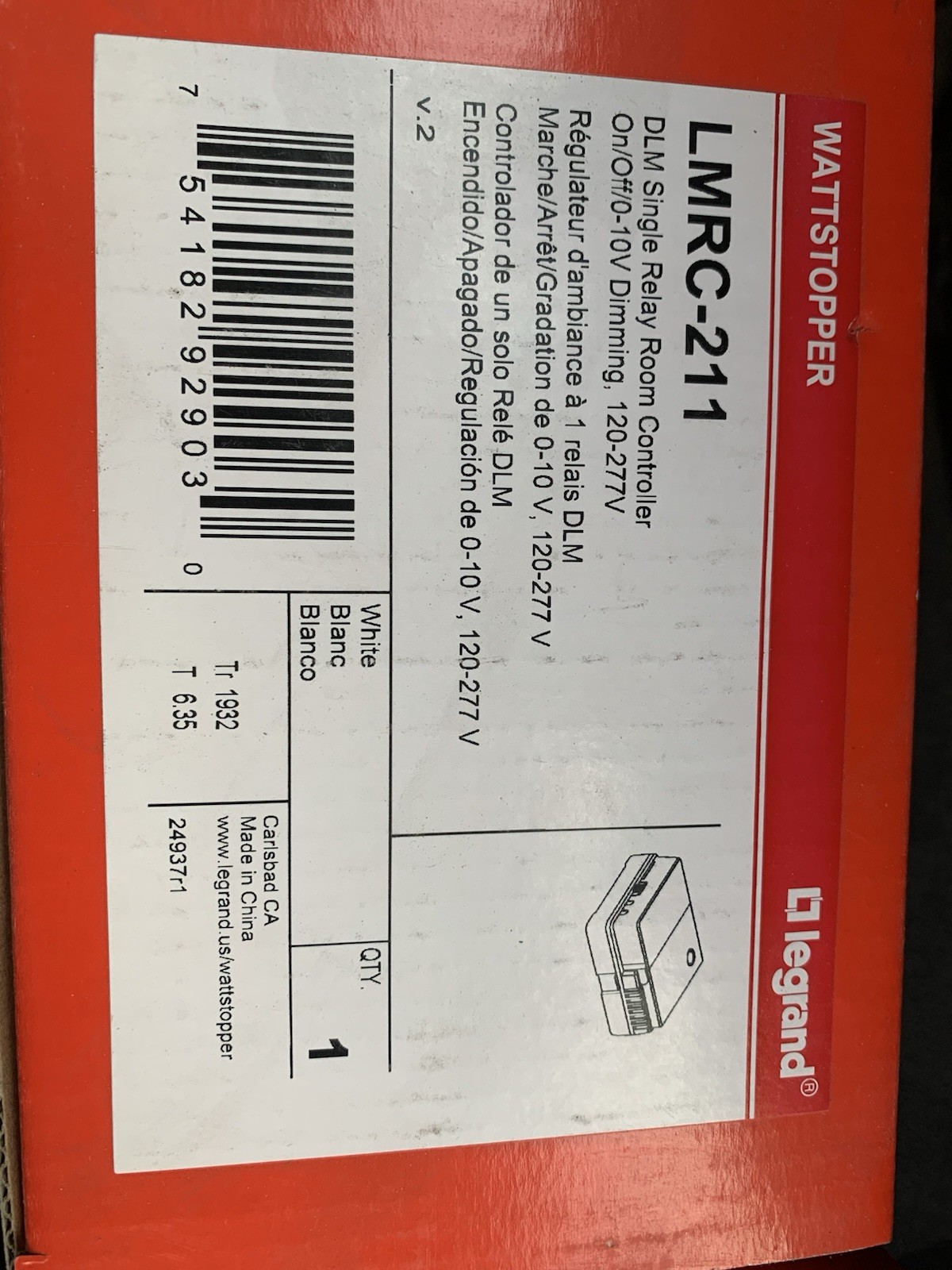 WATTSTOPPER LMRC-211 DLM DIGITAL ROOM CONTROLLER 1 RELAY 0-10V DIMMING NEW