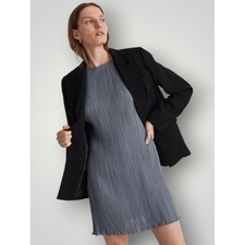 Madewell Plissé Mini Tee Dress 6 Gray Pleated Cap Sleeve Quiet Luxury New