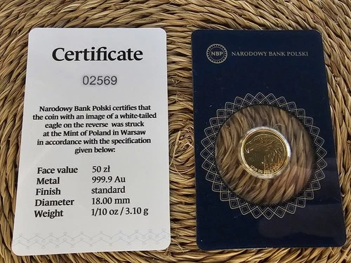 1/10 oz 999 Gold Coin NBP  White-Tailed Eagle