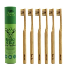 Natural Bamboo Toothbrush 6-Pack Compostable Biodegradable Zero Waste