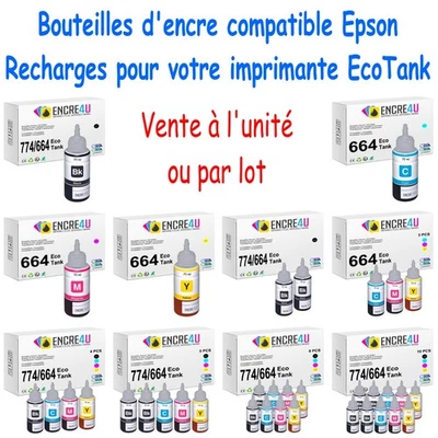 Recharges Bouteilles d'encre 664 774 compatible avec imprimantes Epson EcoTank - Photo 1/3