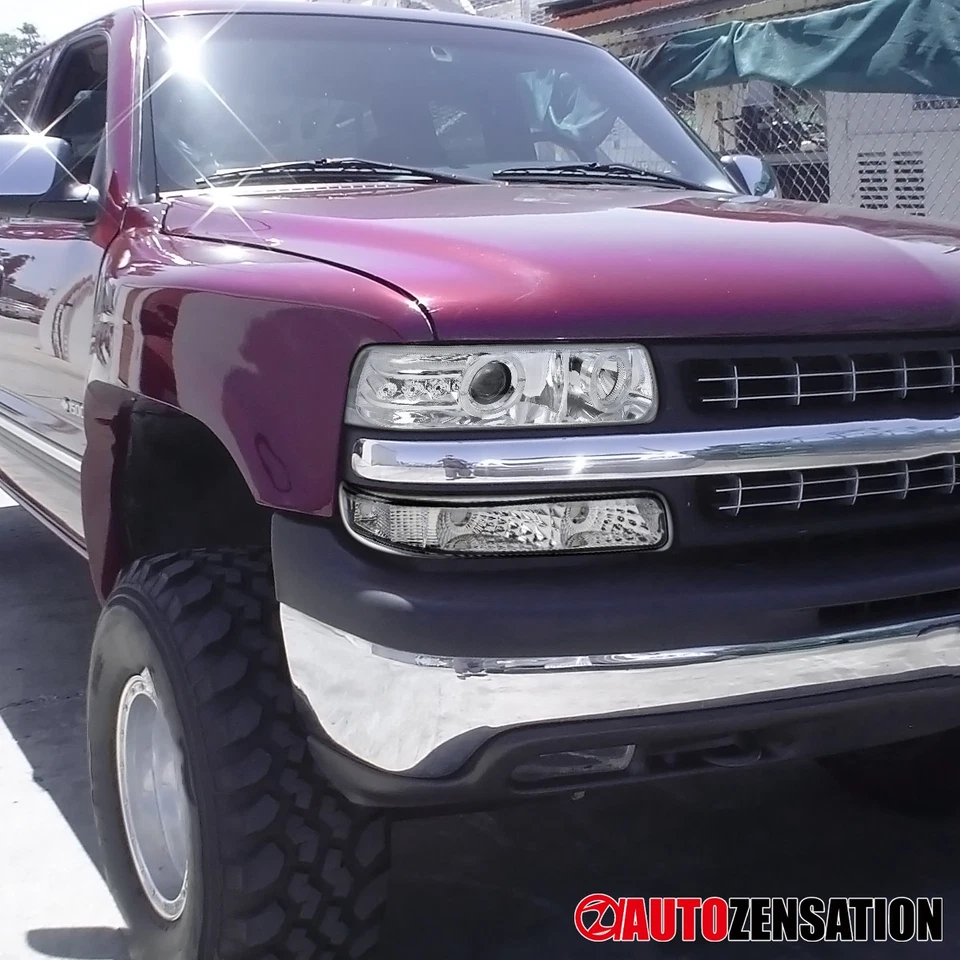 Fit 1999-2002 Chevy Silverado Tahoe LED Halo Projector Headlights+Bumper Signal Foto 2 de 4