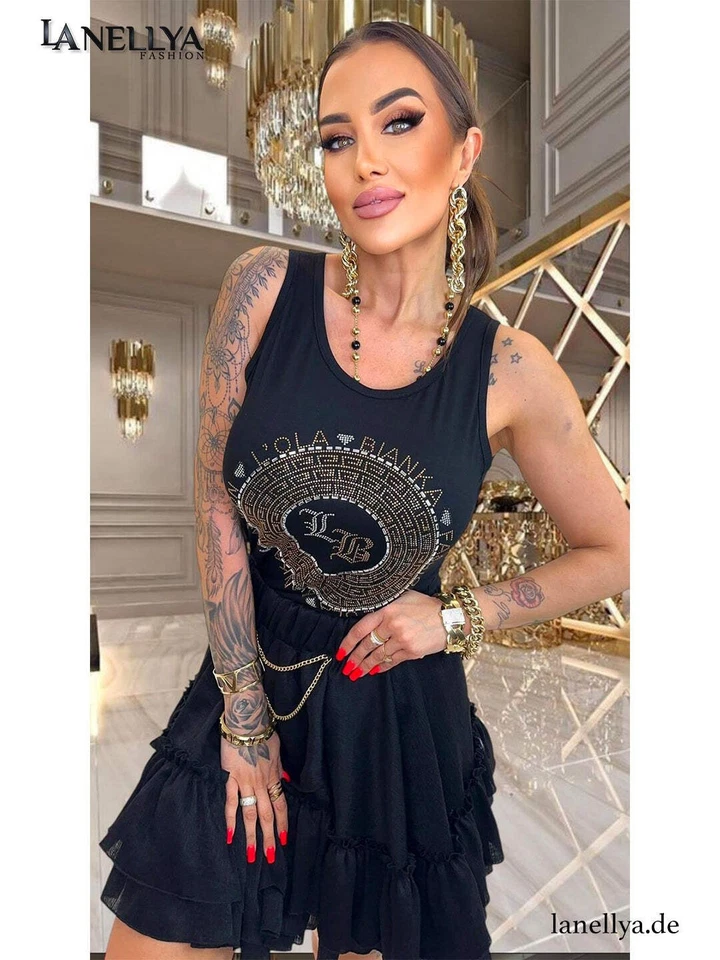 Lola Bianka Damen Top Schwarz – Tanktop mit Strass Logo - Bild 1 von 2